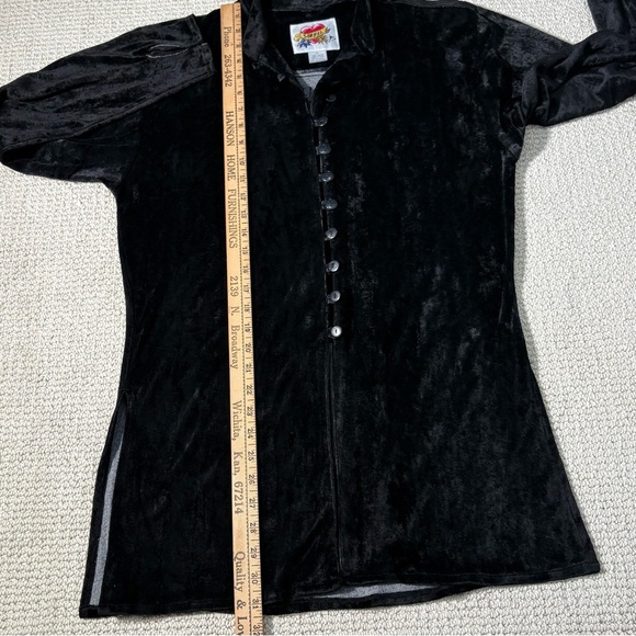 Vintage Sorrel Jrs Black Velvet Tunic Top Blouse Button Loop Front Women’s Large - Picture 7 of 11